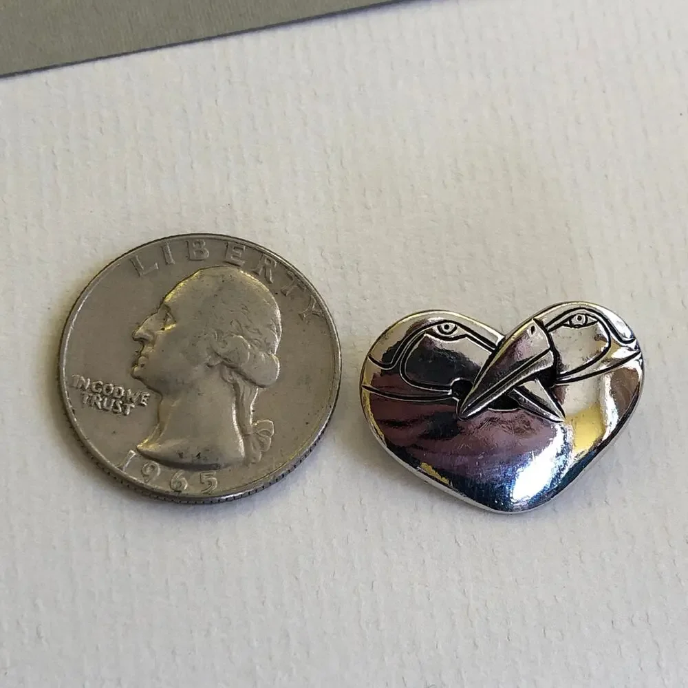 Laurel Burch Bird Heart Pin Silver Tone Retro Signed Vintage Retro Brooch